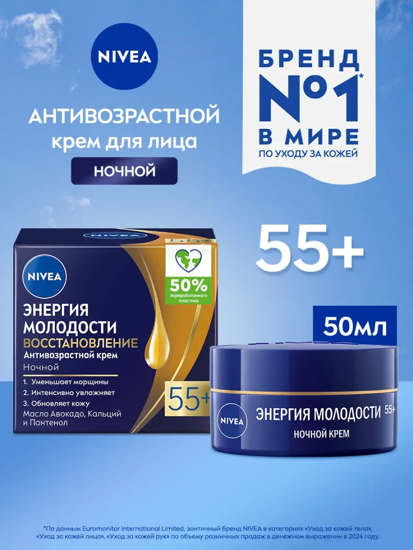 NIVEA-VISAGE крем д/лица ночной энергия молодости 55+ 50мл 81282